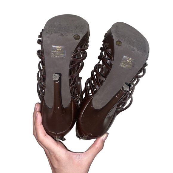 Jessica Simpson Birdy Platform Lace Up Brown Leather High Heels Size 8 - Picture 9 of 11